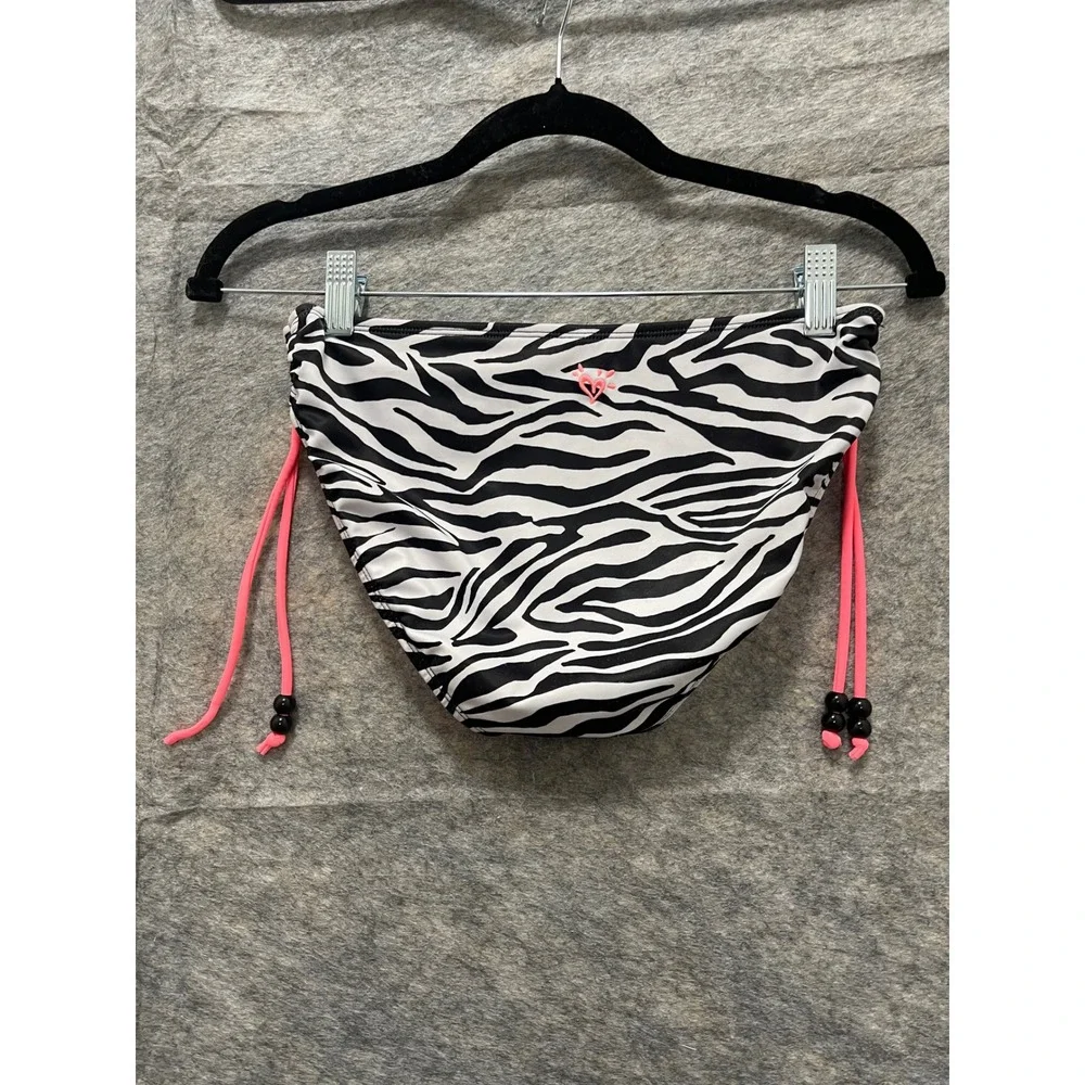 Justice Girls Zebra Print Fringe Bikini Set Neon Pink Black White Size 18